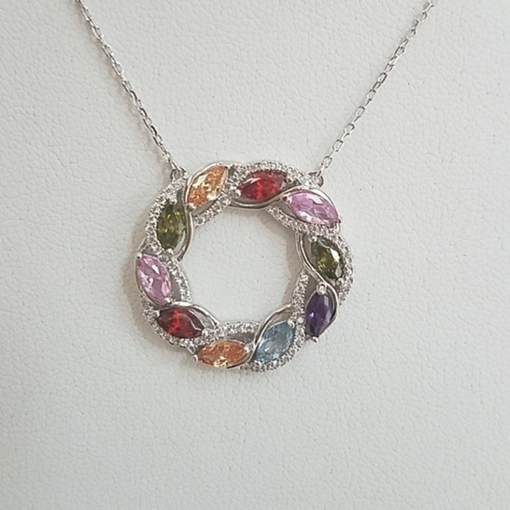 Colorful Rainbow Disk Sterling silver Necklace